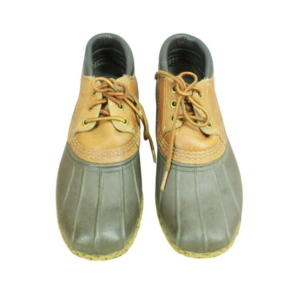 LL Bean Brown Leather Lace Up Unlined Gumshoes Ankle Duck Boots Size 7 M - Picture 5 of 10